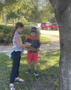 students with clipboards by tree