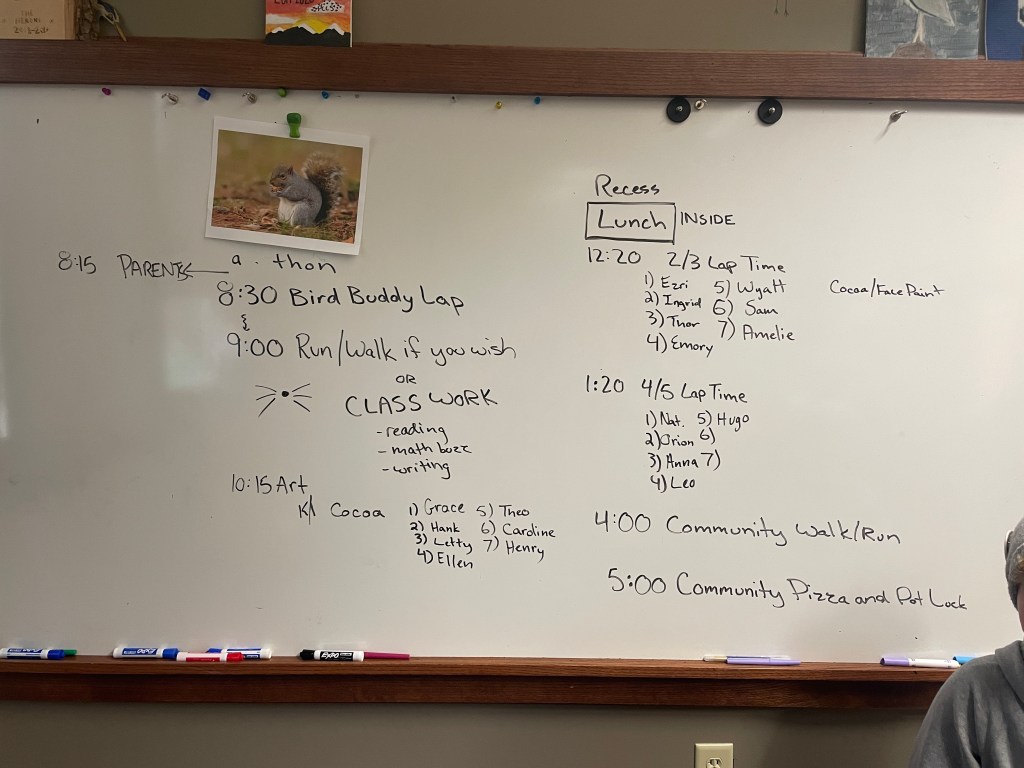 whiteboard with schedule