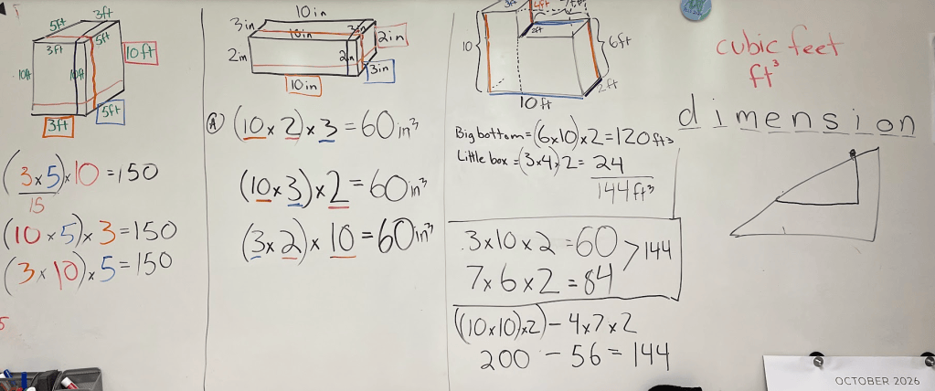 White board showing volume lesson